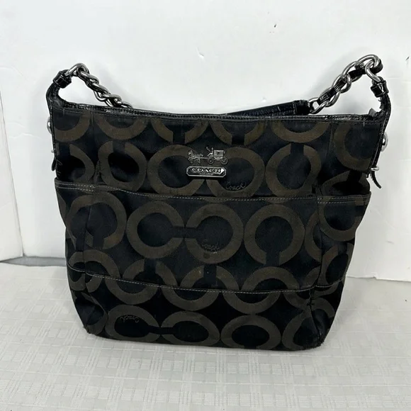 Coach Madison Luxury Designer Logo Tribeca Black Hobo EUC 14127 - Picture 1 of 10